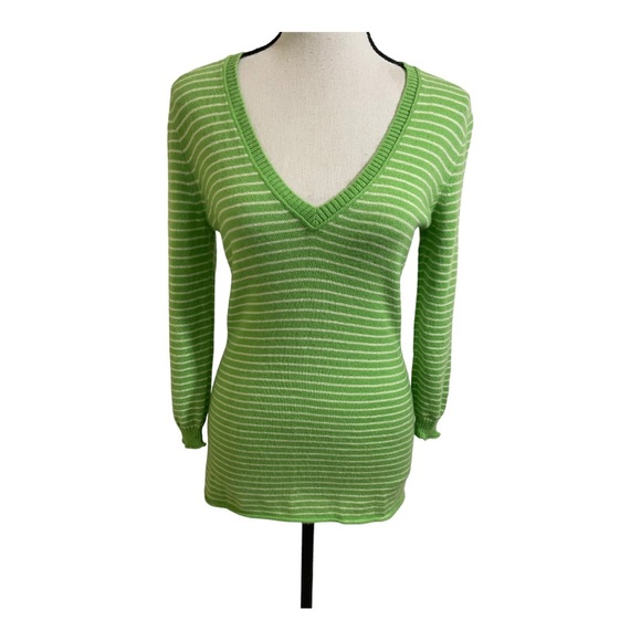 J crew womens V-neck striped cashmere sweater size Small green and white. - Picture 6 of 10